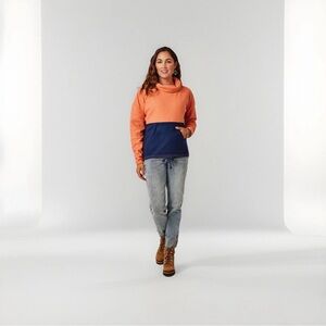 Carve Designs‎ Rowayton Colorblock Cowl Women's Sweatshirt, Terracotta W. Navy M